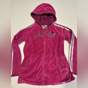 Adidas Retro Girl’s Size 6X Velour Pink Zip-Up Hoodie Jacket. Girly Girl Track!